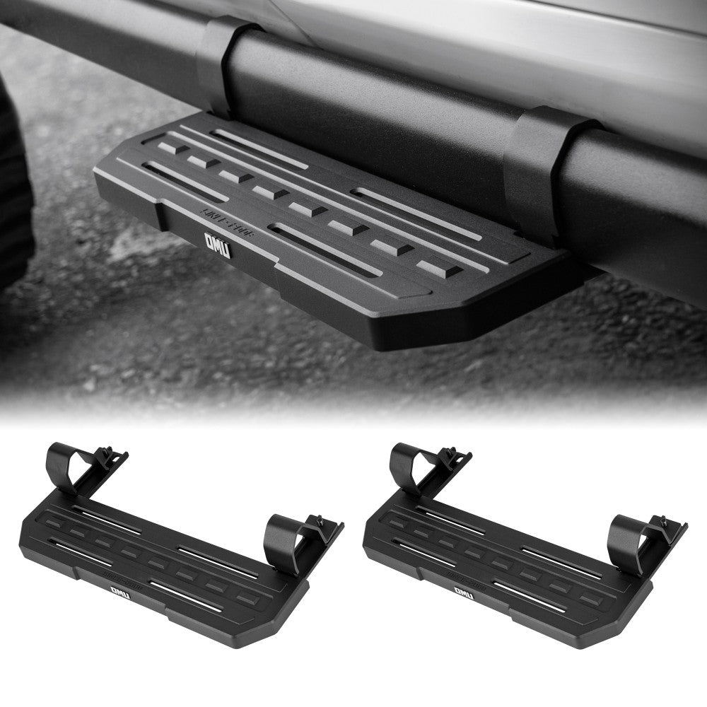 OMU 2Pcs Running Boards Side Steps for 2018+ Jeep Wrangler JL 2 Doors (Rubicon only) with OEM Rock Rails, Aluminum Non-Slip Step Pads for Factory Rock Sliders