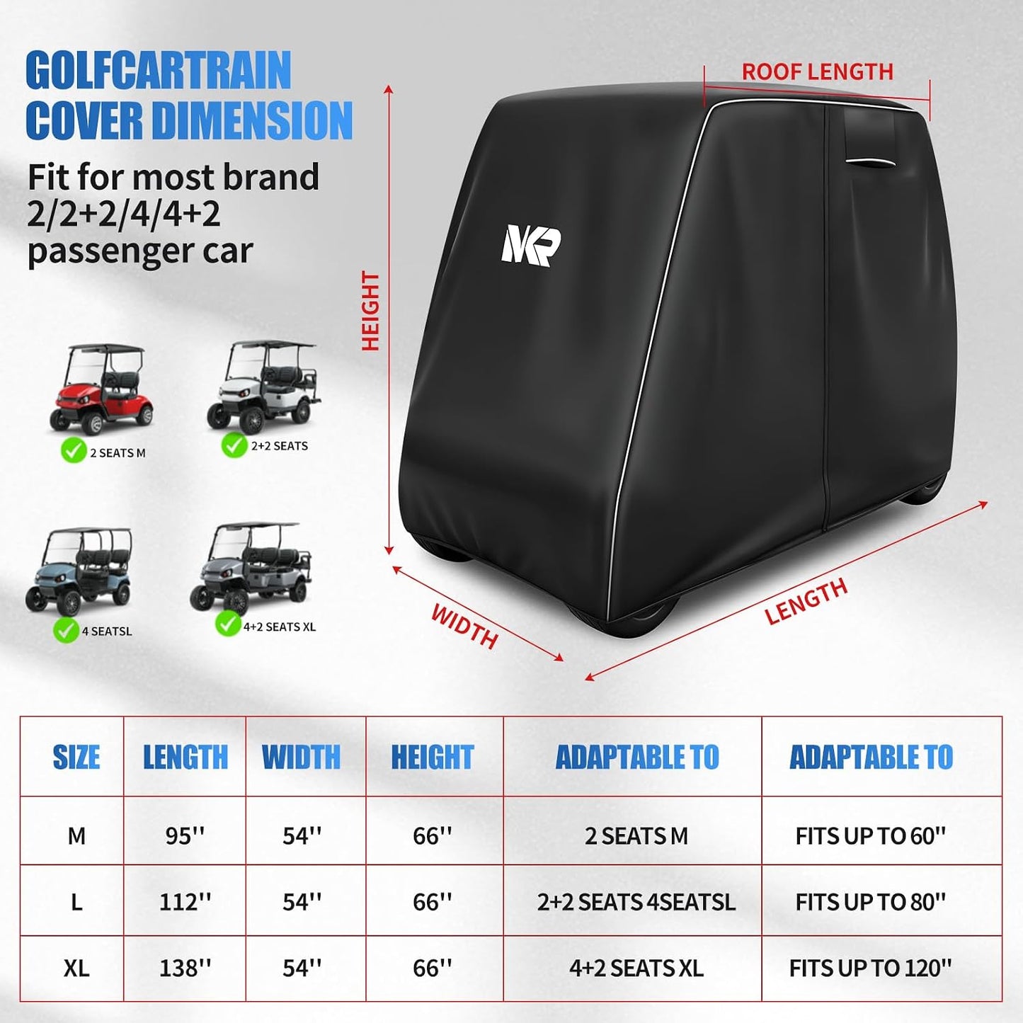 Maiker 600D Golf Cart Cover for 2/4/6 Passengers EZGO Yamaha Club Car, UV & Windproof with Reflective Stripes
