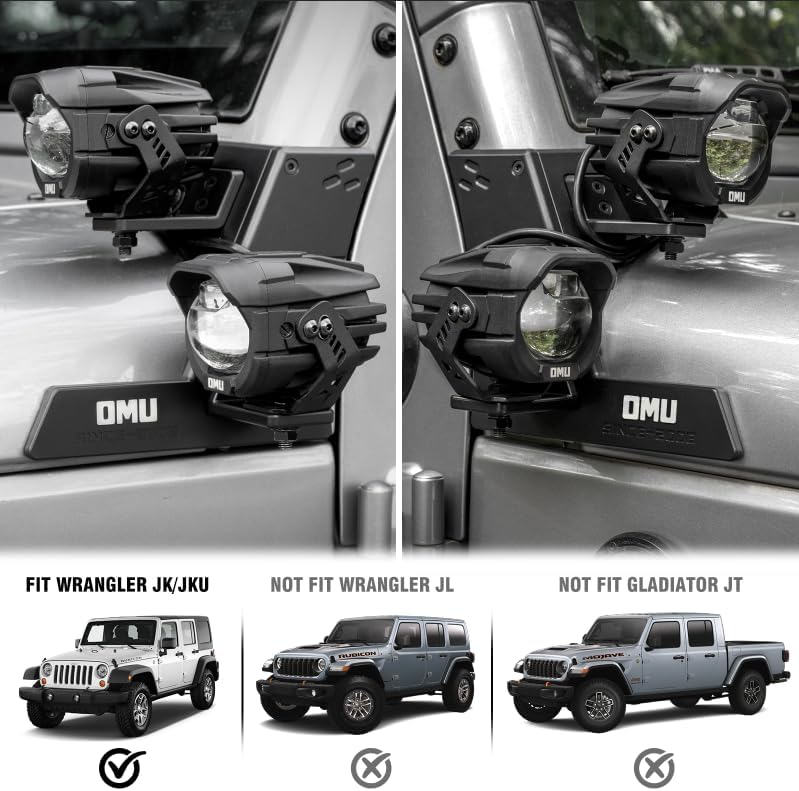 OMU Genesis Series A-Pillar Light Mounting System Compatible with 2017-2018 Jeep Wrangler JK Models, Auxiliary Light mounting Bracket