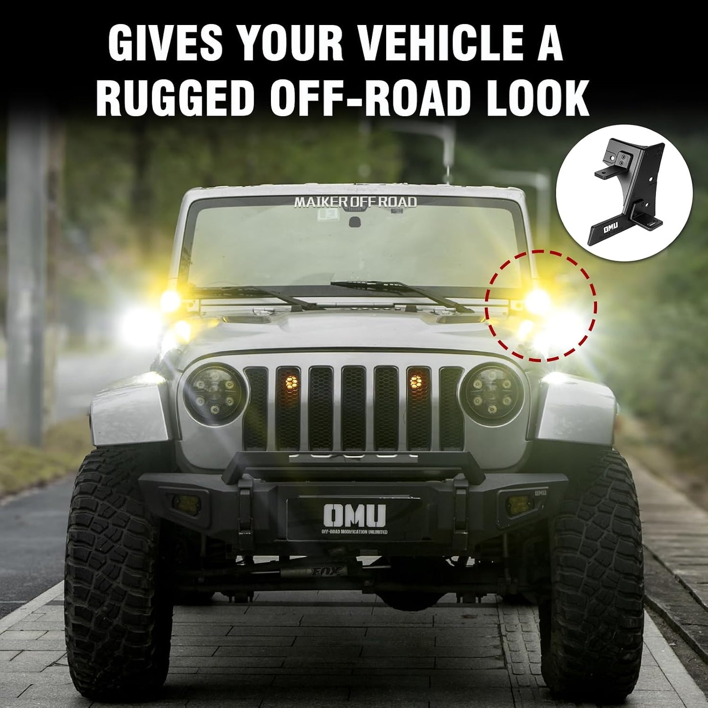 OMU Genesis Series A-Pillar Light Mounting System Compatible with 2017-2018 Jeep Wrangler JK Models, Auxiliary Light mounting Bracket