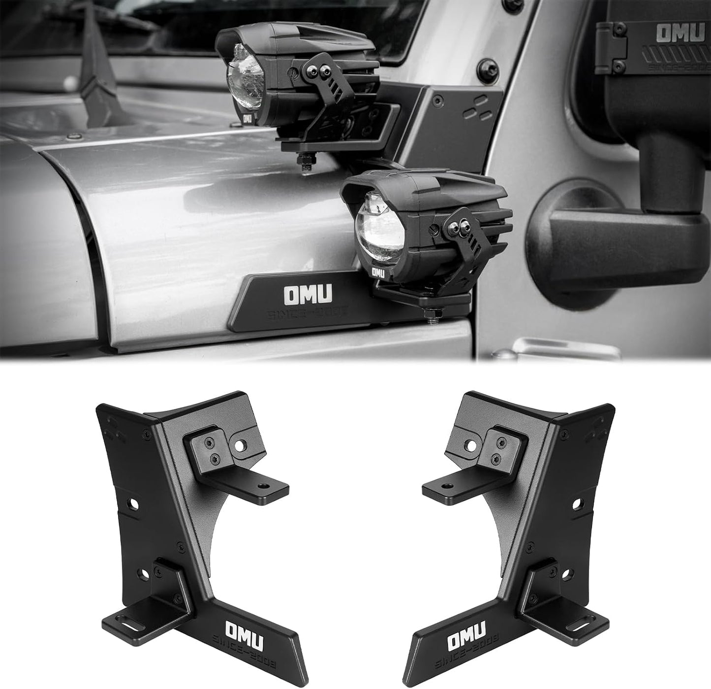 OMU Genesis Series A-Pillar Light Mounting System Compatible with 2017-2018 Jeep Wrangler JK Models, Auxiliary Light mounting Bracket