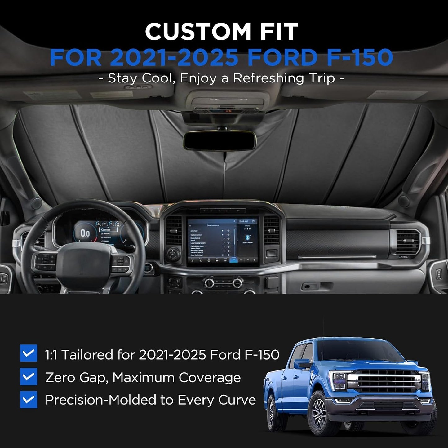 Maiker Windshield Sun Shade Compatible with Ford F150 2021-2026 Front Window Sunscreen Sunshade