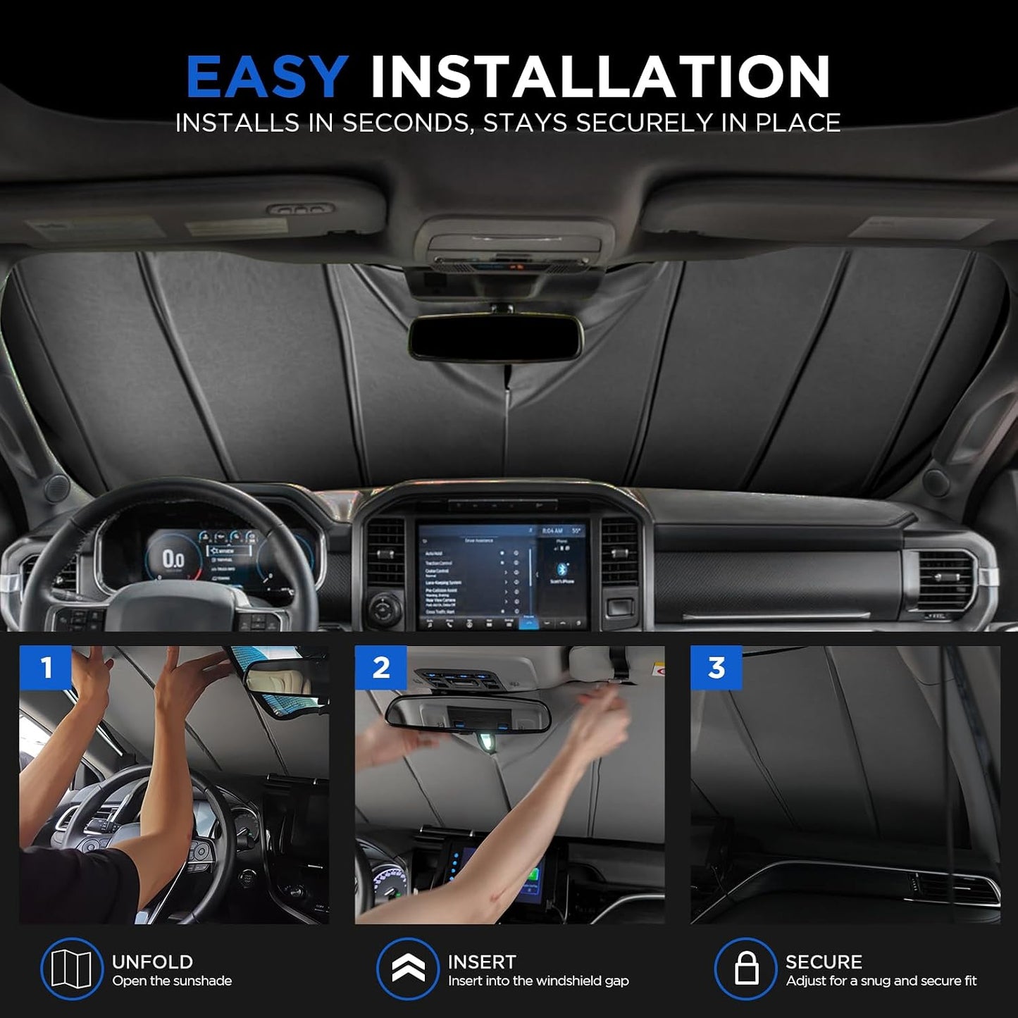 Maiker Windshield Sun Shade Compatible with Ford F150 2021-2026 Front Window Sunscreen Sunshade