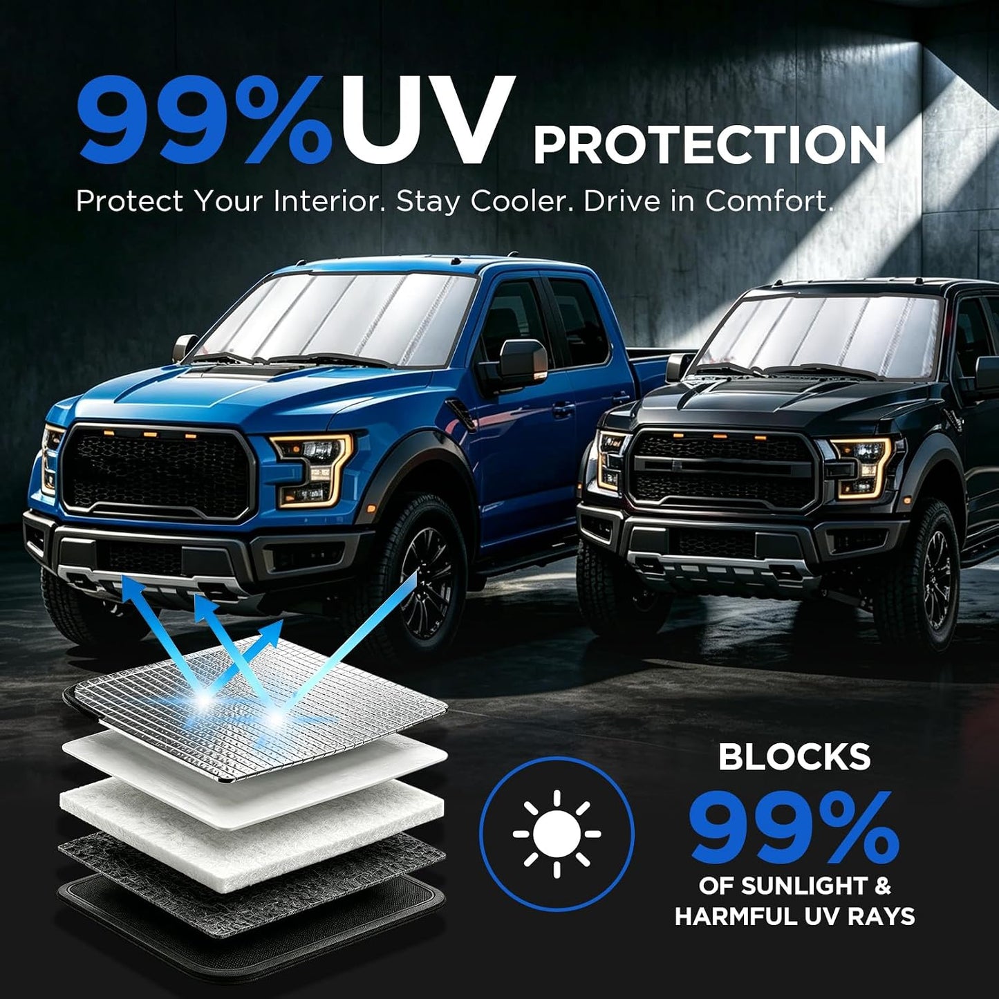 Maiker Windshield Sun Shade Compatible with Ford F150 2021-2026 Front Window Sunscreen Sunshade