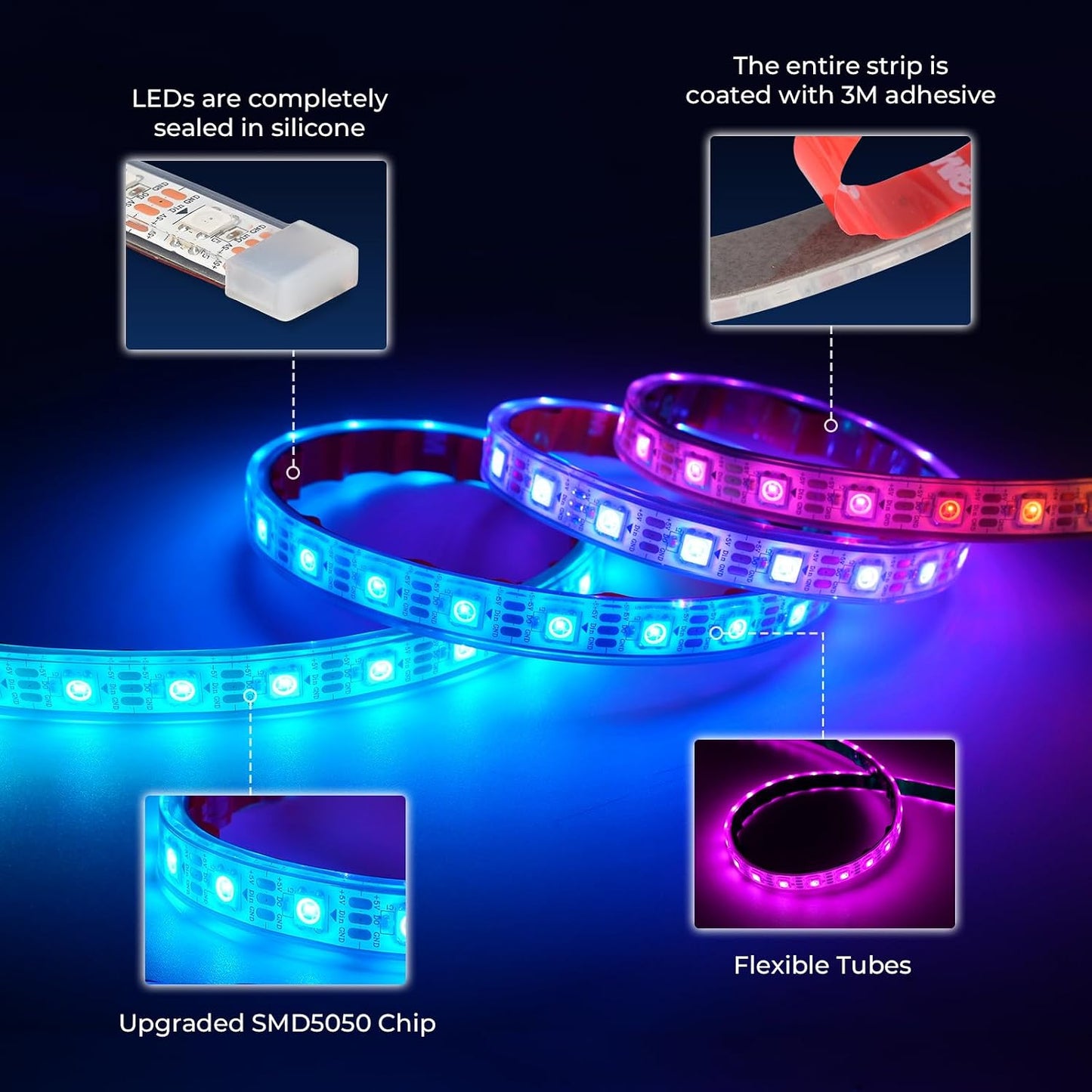 USB Powered Golf Cart Canopy Multicolor LED Strip Lights with Remote/APP Control, IP68 Waterproof Golf Cart Roof Light for EZGO Yamaha Club Car Boat