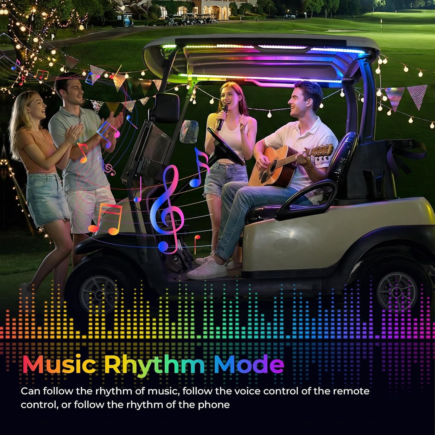 USB Powered Golf Cart Canopy Multicolor LED Strip Lights with Remote/APP Control, IP68 Waterproof Golf Cart Roof Light for EZGO Yamaha Club Car Boat