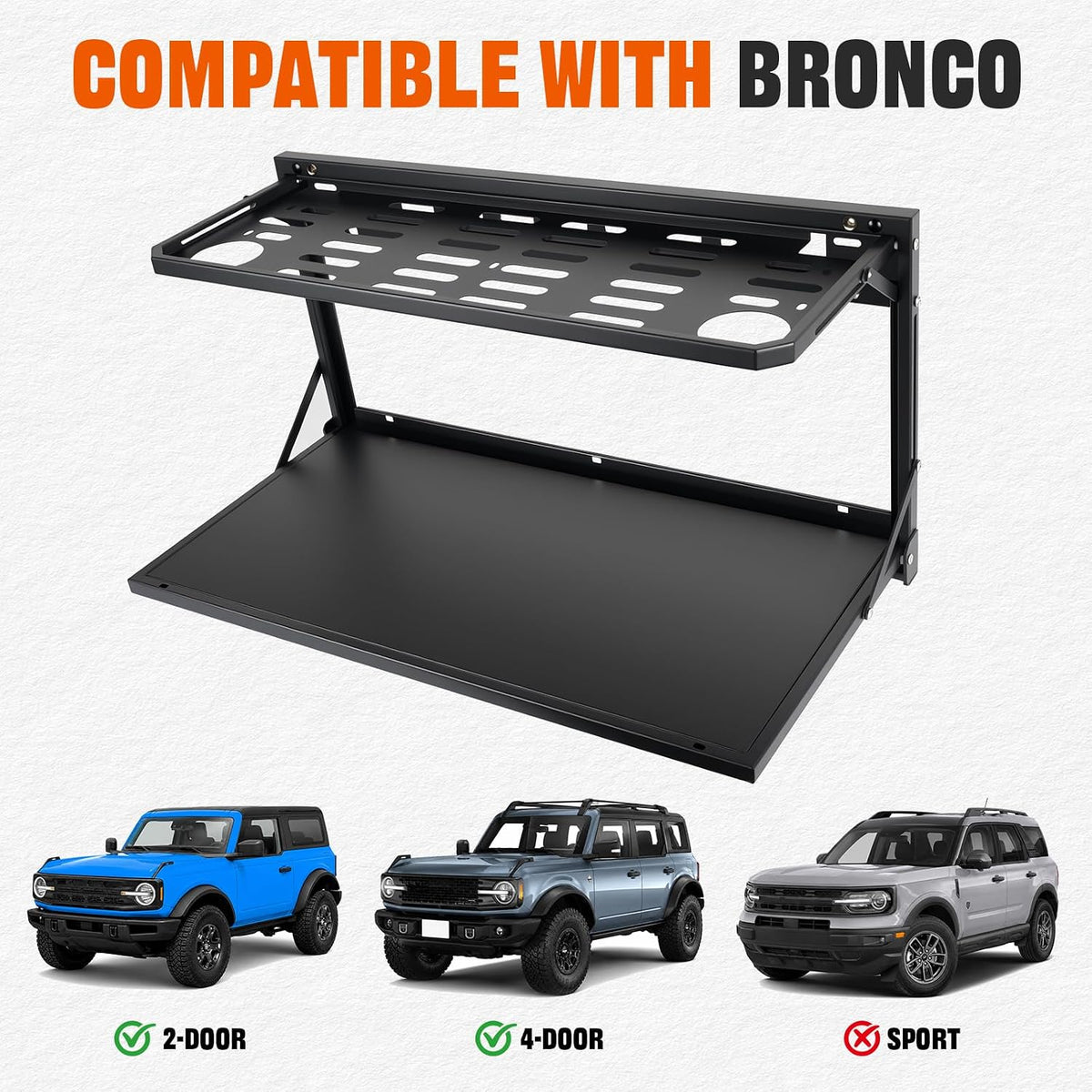 2-Tier Tailgate Table Molle Panel Foldable Cargo Shelf Storage Shelf for Ford Bronco For 2021-2025 2 & 4-Door Models(Not Fit Bronco Sport)