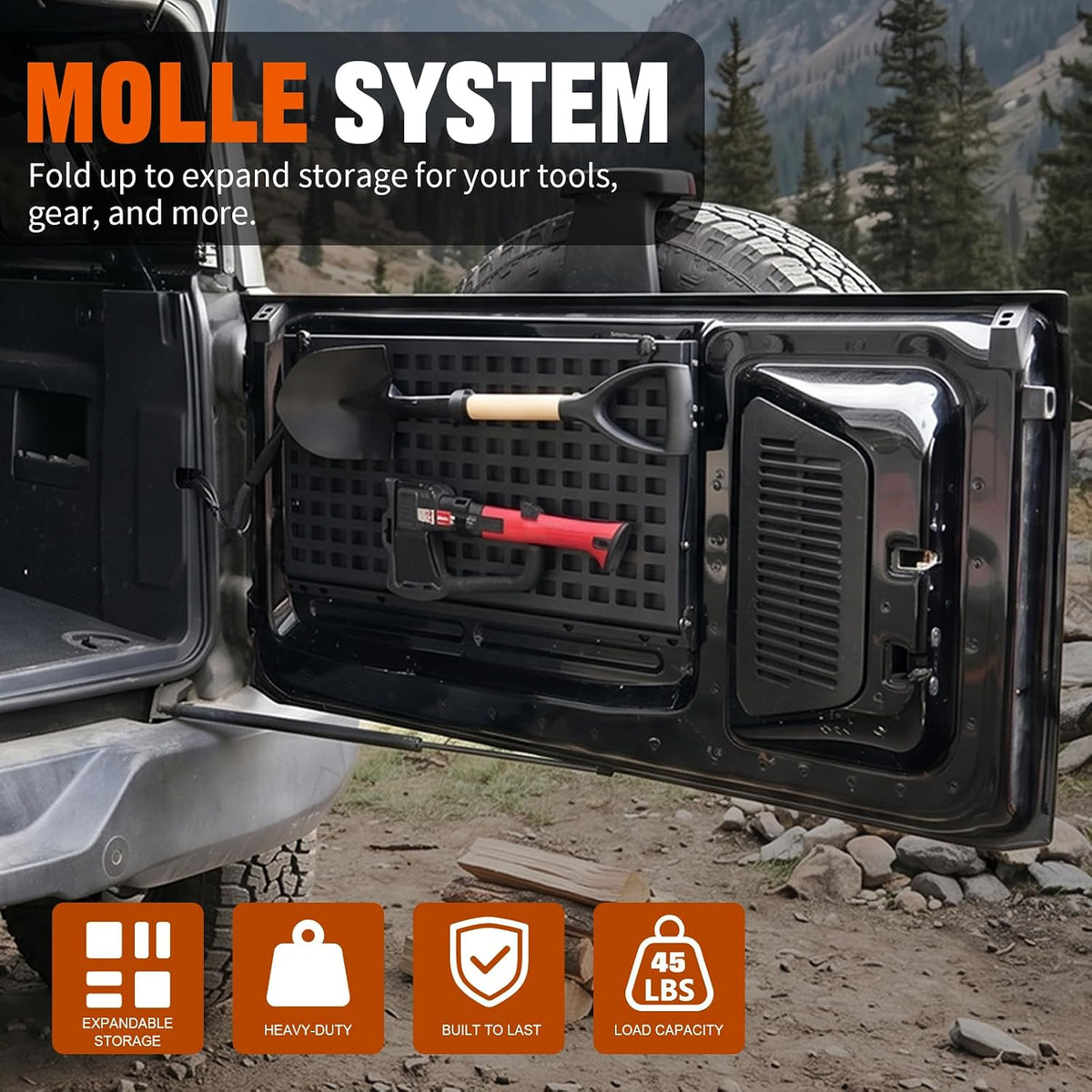 2-Tier Tailgate Table Molle Panel Foldable Cargo Shelf Storage Shelf for Ford Bronco For 2021-2025 2 & 4-Door Models(Not Fit Bronco Sport)