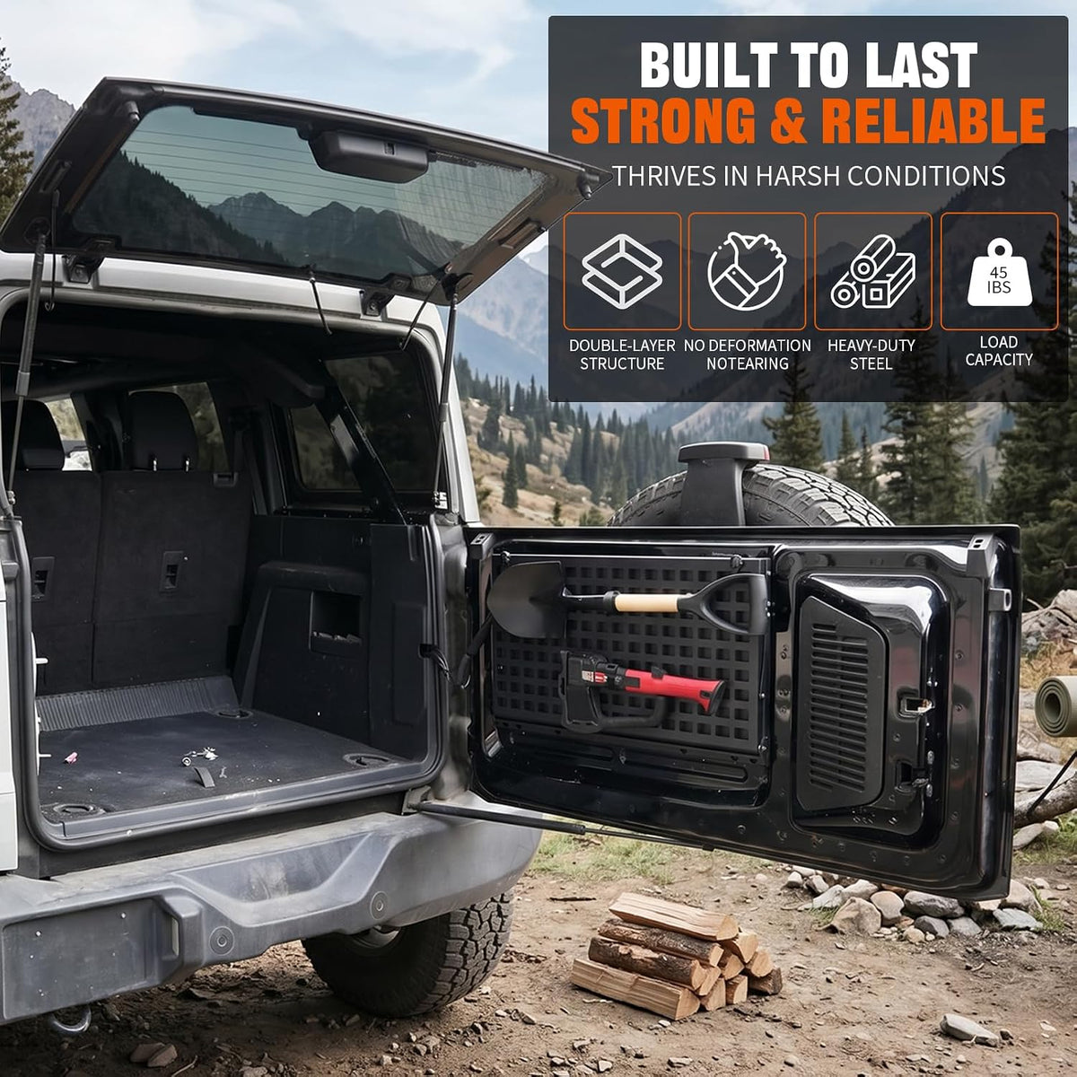 2-Tier Tailgate Table Molle Panel Foldable Cargo Shelf Storage Shelf for Ford Bronco For 2021-2025 2 & 4-Door Models(Not Fit Bronco Sport)