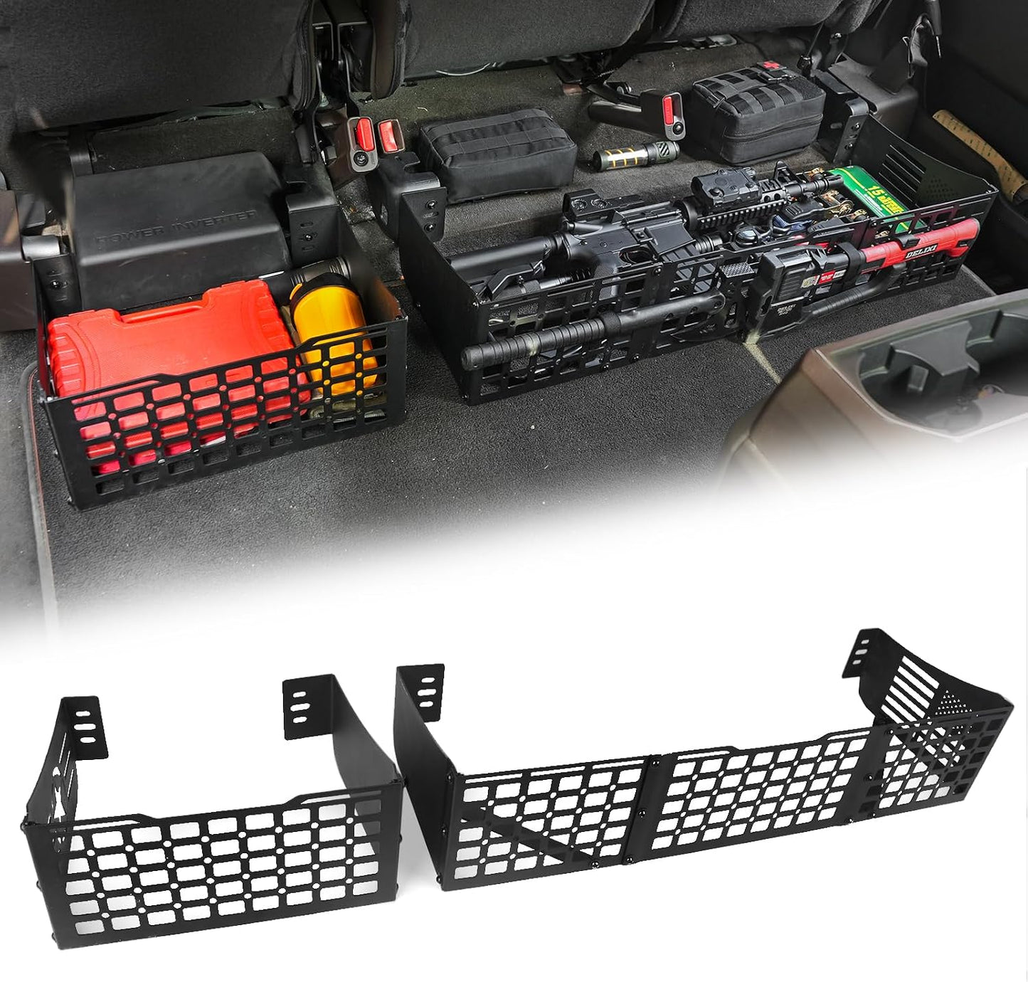 Maiker 2-in-1 Under Seat Storage Molle Panel For 2015-2026 Ford F150 SuperCrew Cab, Underseat Truck Rear Under Seat Storage Molle Panels Accessories