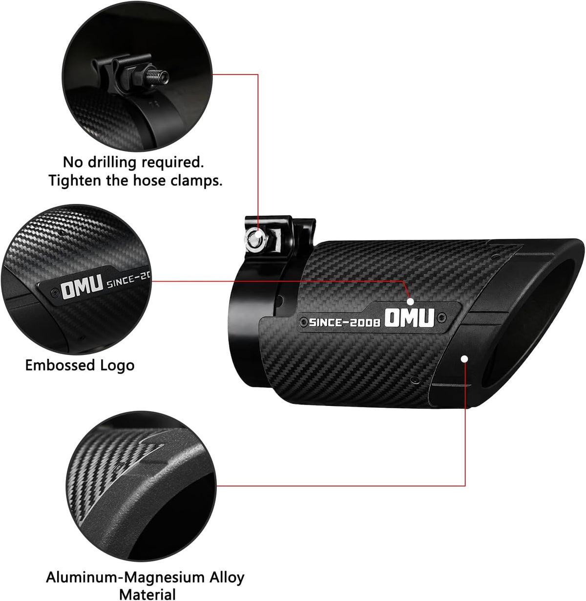 OMU Genesis Series Exhaust Tail Pipe Tip For Jeep Wrangler JK JL, Exterior Rear Tail Muffler Tip Pipe, Direct Fit Tailpipe Cover
