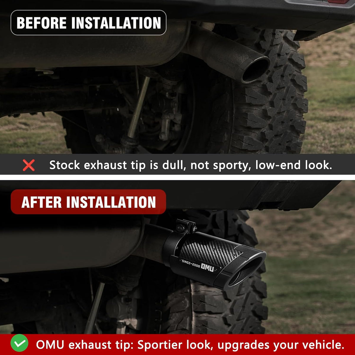 OMU Genesis Series Exhaust Tail Pipe Tip For Jeep Wrangler JK JL, Exterior Rear Tail Muffler Tip Pipe, Direct Fit Tailpipe Cover