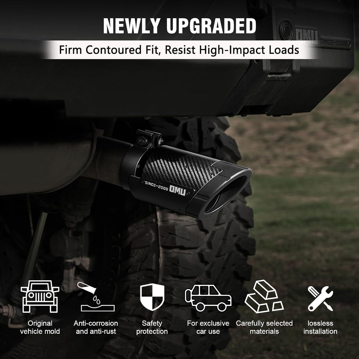 OMU Genesis Series Exhaust Tail Pipe Tip For Jeep Wrangler JK JL, Exterior Rear Tail Muffler Tip Pipe, Direct Fit Tailpipe Cover