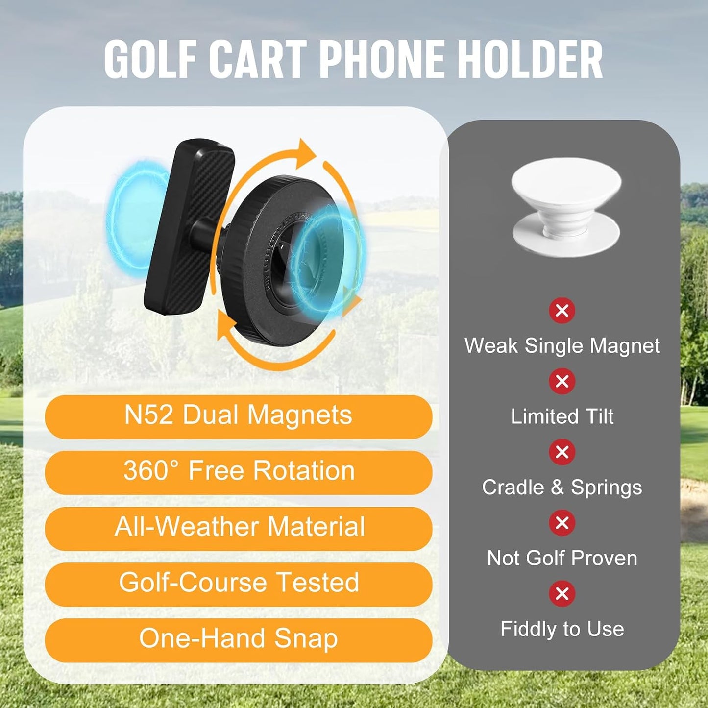 Maiker Magnetic Golf Cart Phone Holder, Ultra-Strong N52 Magnet Mount, 360° Rotatable Golf Cart Accessories