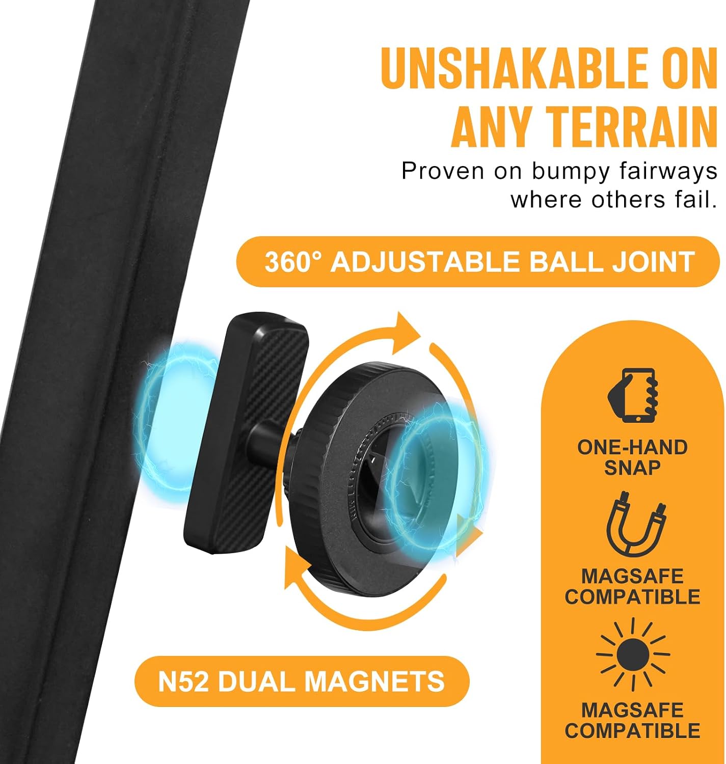 Maiker Magnetic Golf Cart Phone Holder, Ultra-Strong N52 Magnet Mount, 360° Rotatable Golf Cart Accessories
