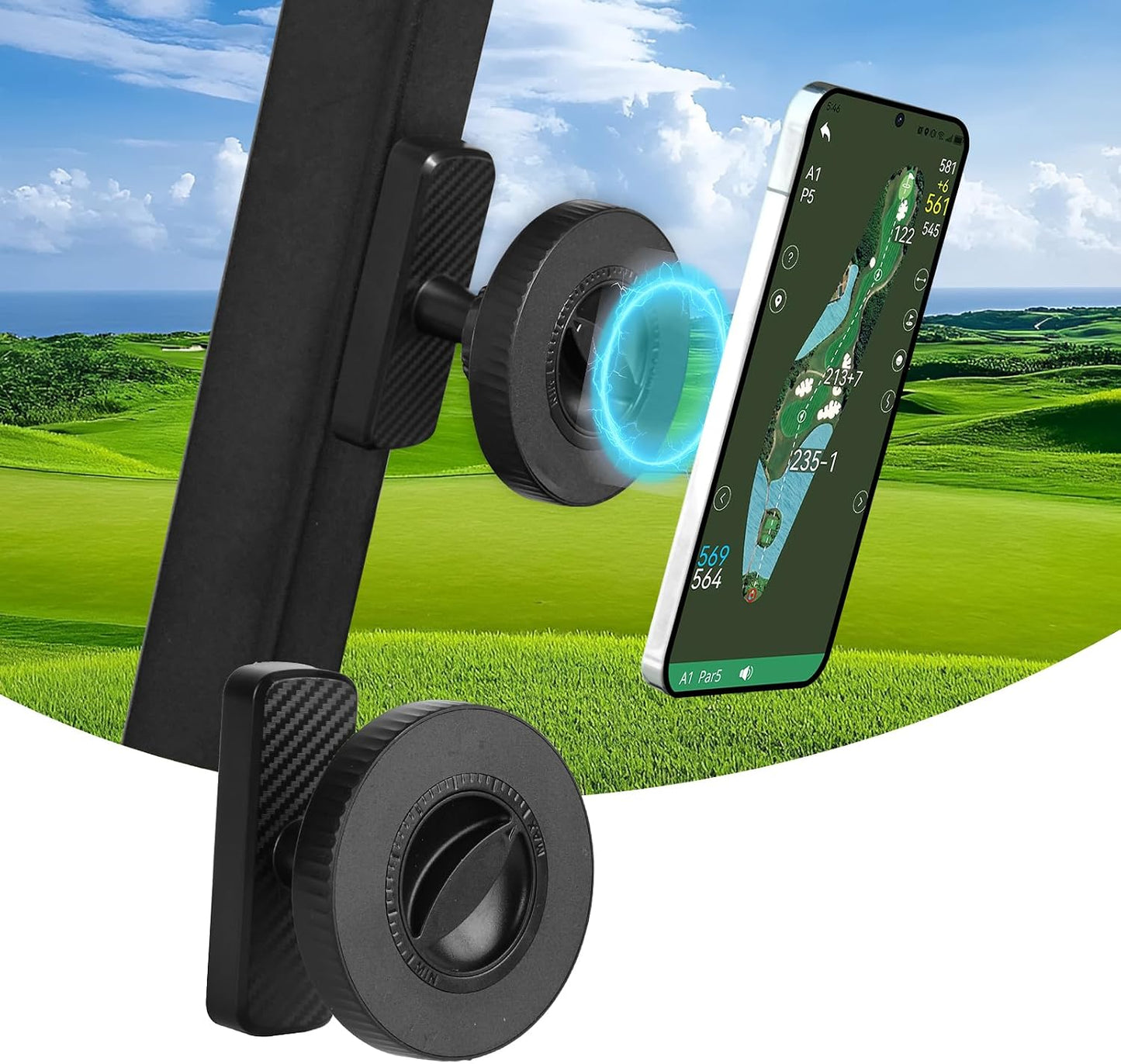 Maiker Magnetic Golf Cart Phone Holder, Ultra-Strong N52 Magnet Mount, 360° Rotatable Golf Cart Accessories