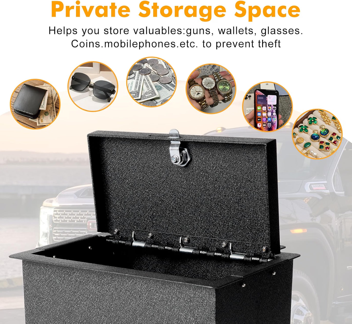 Safe Vault Lock Box Compatible with 2023-2026 Chevy Silverado 1500 Center Console Safe Organizer