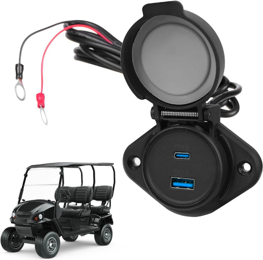 UYA Golf Cart USB Charger 12–84V Dual Port QC3.0 USB & PD3.0 Type-C, 30W+18W Fast Charging, 6.74 Inchs Extension Cable, High Voltage USB Outlet for Club Car, RV, Boat, SUV & Marine Vehicles