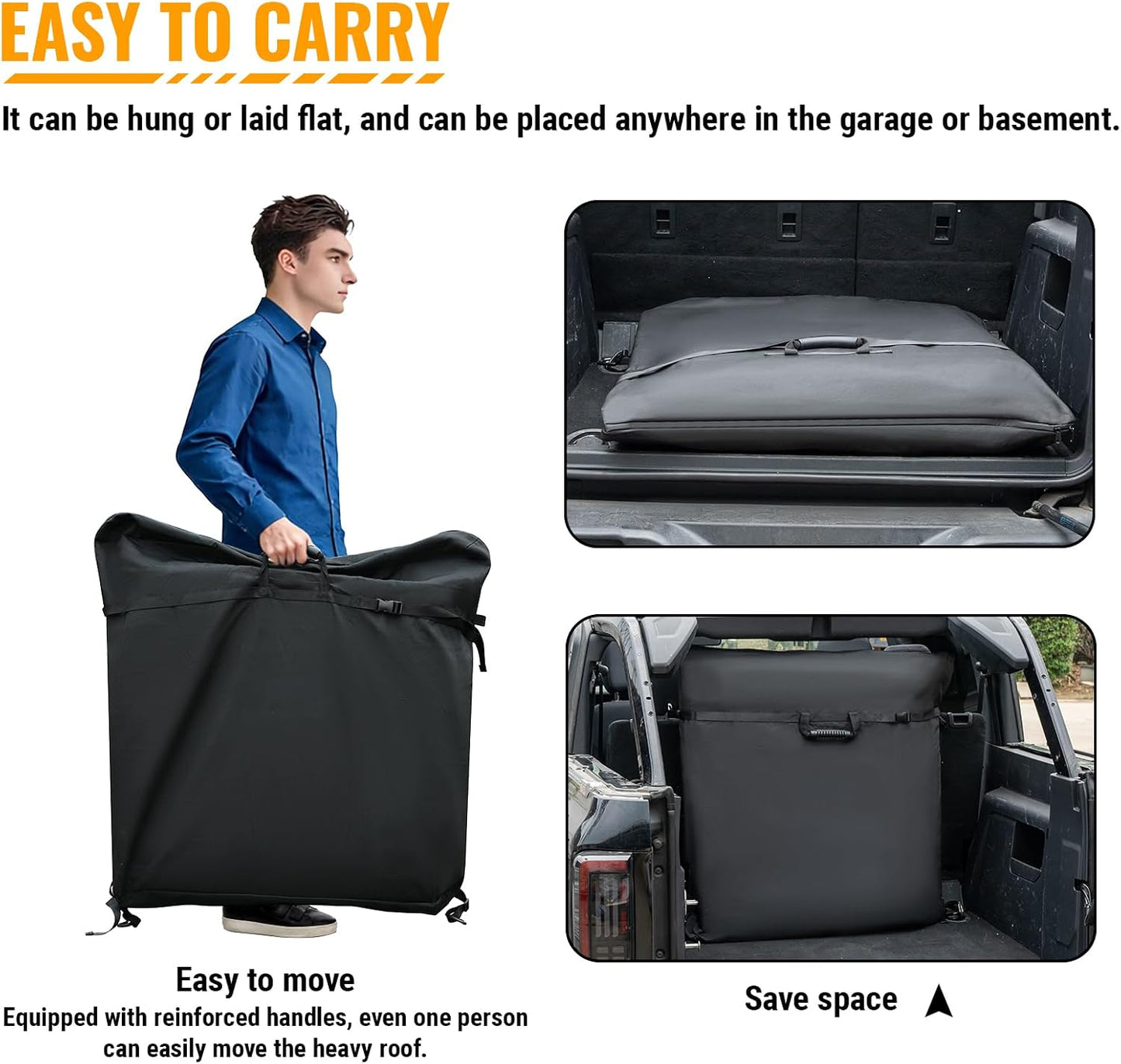 MAIKER Freedom Panel Hard Top Storage Bag with Handle Fit Front Top Compatible with 2021-2026 Ford Bronco, Cotton Lining Car Roof Panel Protector Bag, 600D Oxford Fabric, Waterproof