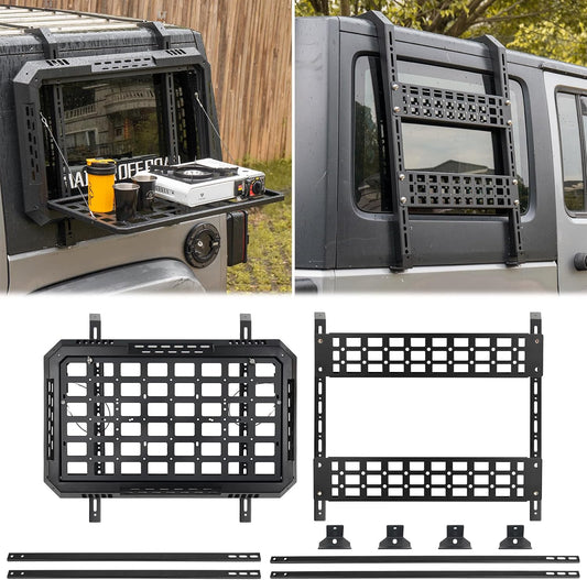 Multifunctional Rear Window Storage Table Molle Panel Flank Kit for 2007-2018 Jeep Wrangler JK 4 Doors Foldable Rear Window Shelf