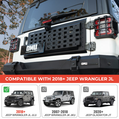 OMU Genesis Series Multi-Function Tailgate Expansion Panel For 2018+ Jeep Wrangler JL, Heavy-Duty Aluminum MOLLE Panel, No-Drill Installation, Off-Road Storage Organizer
