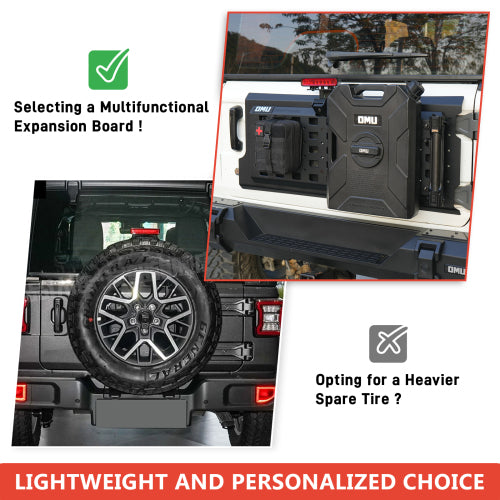 OMU Genesis Series Multi-Function Tailgate Expansion Panel For 2018+ Jeep Wrangler JL, Heavy-Duty Aluminum MOLLE Panel, No-Drill Installation, Off-Road Storage Organizer
