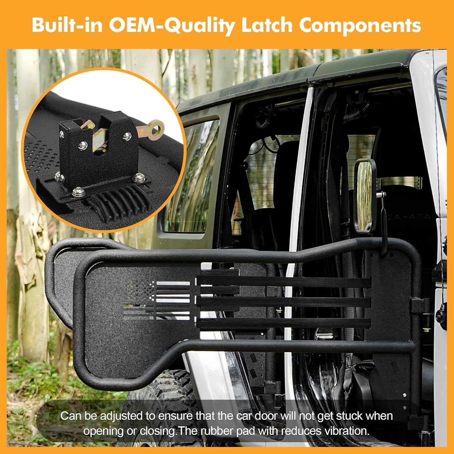 Steel Tubular Half Doors with Side View Mirrors Compatible with 2018-2025 Jeep JL JLU & Gladiator JT 4-Door, US Flag Style, Heavy-Duty Off-Road Doors, Textured Black Powder Coated
