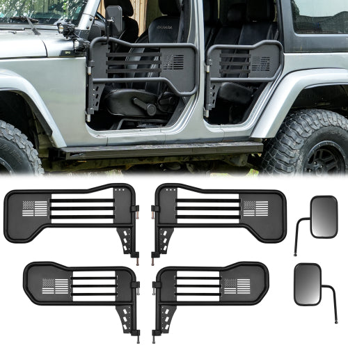 Tube Door Half Doors Tubular Doors with Mirror for 2007-2018 Jeep Wrangler JK JKU 4 Door Off-Road Steel Doors for Summer Trail Adventure（4 Doors）