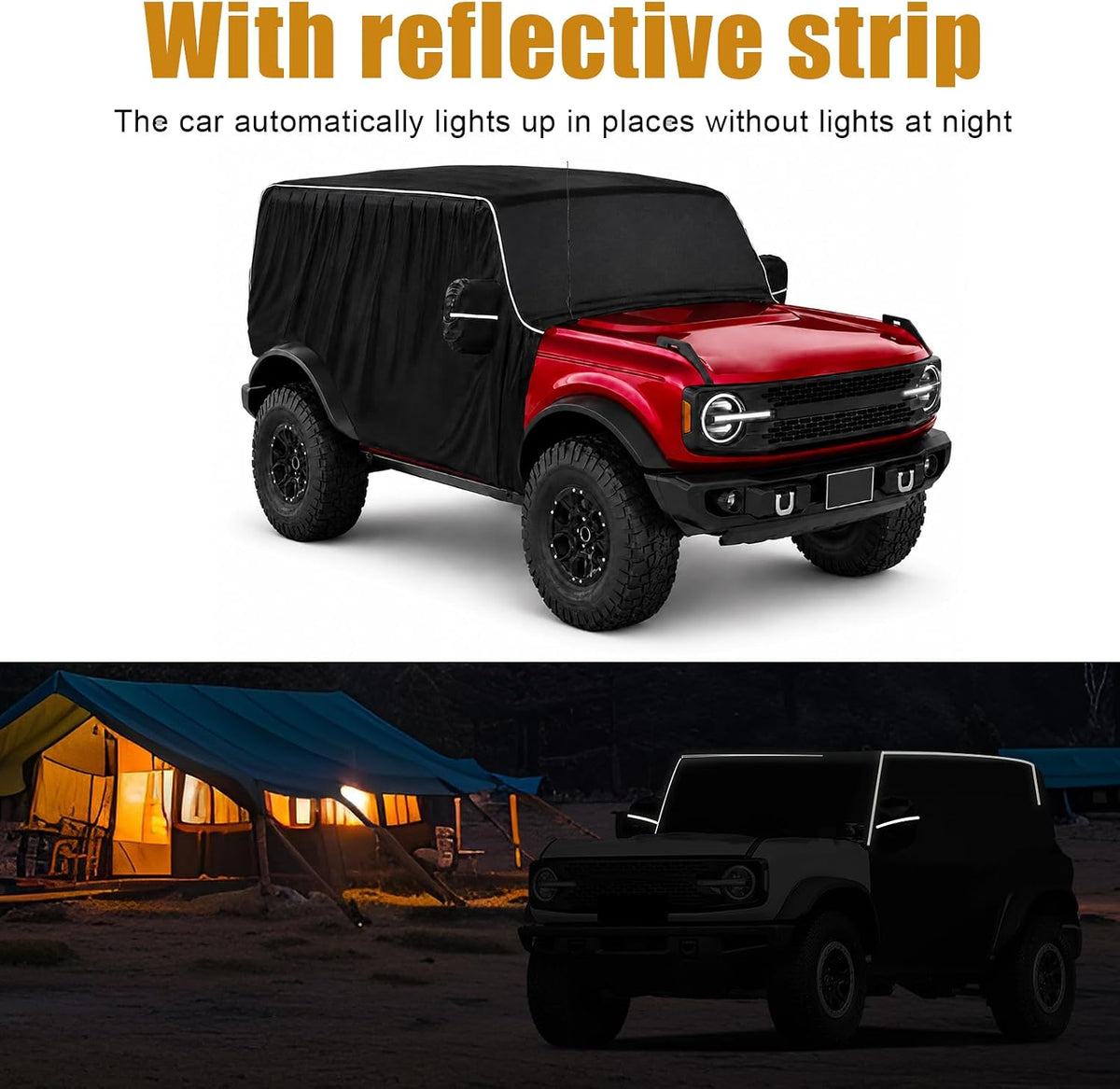 600D Cab Cover Windproof Sunshade Cover for 2021-2024 Ford Bronco 2 Door, 6-Layer Protection Frost Wiper & Mirror Covers Protect from Sunshine, UV, Snow, Rain(Not fit Bronco Sport)