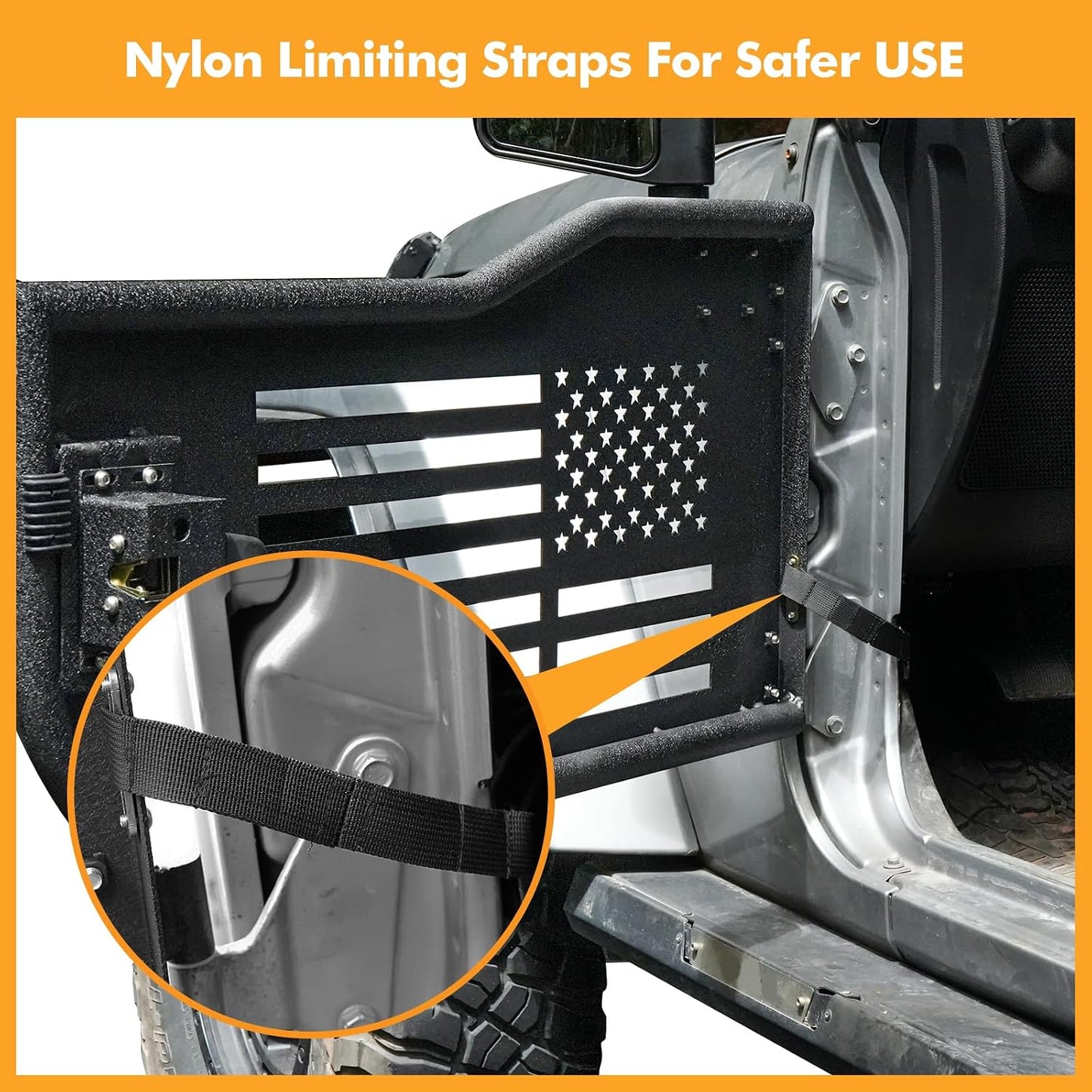 Front Tubular Half Doors with Side View Mirrors Compatible with 2007-2026 Jeep Wrangler JK JKU JL JLU GladiatorJT 2-Door, US Flag Steel Tube Doors for Off-Road Summer Trail