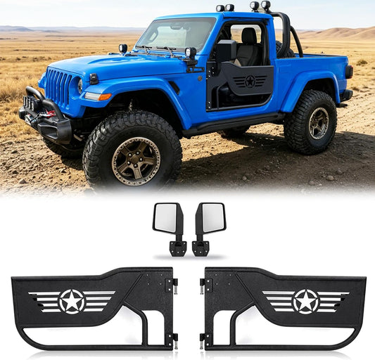 Front Tubular Half Doors with Side View Mirrors Compatible with 2007-2026 Jeep Wrangler JK JKU JL JLU GladiatorJT 2-Doors,Tube Door Off Road Trail Adventure