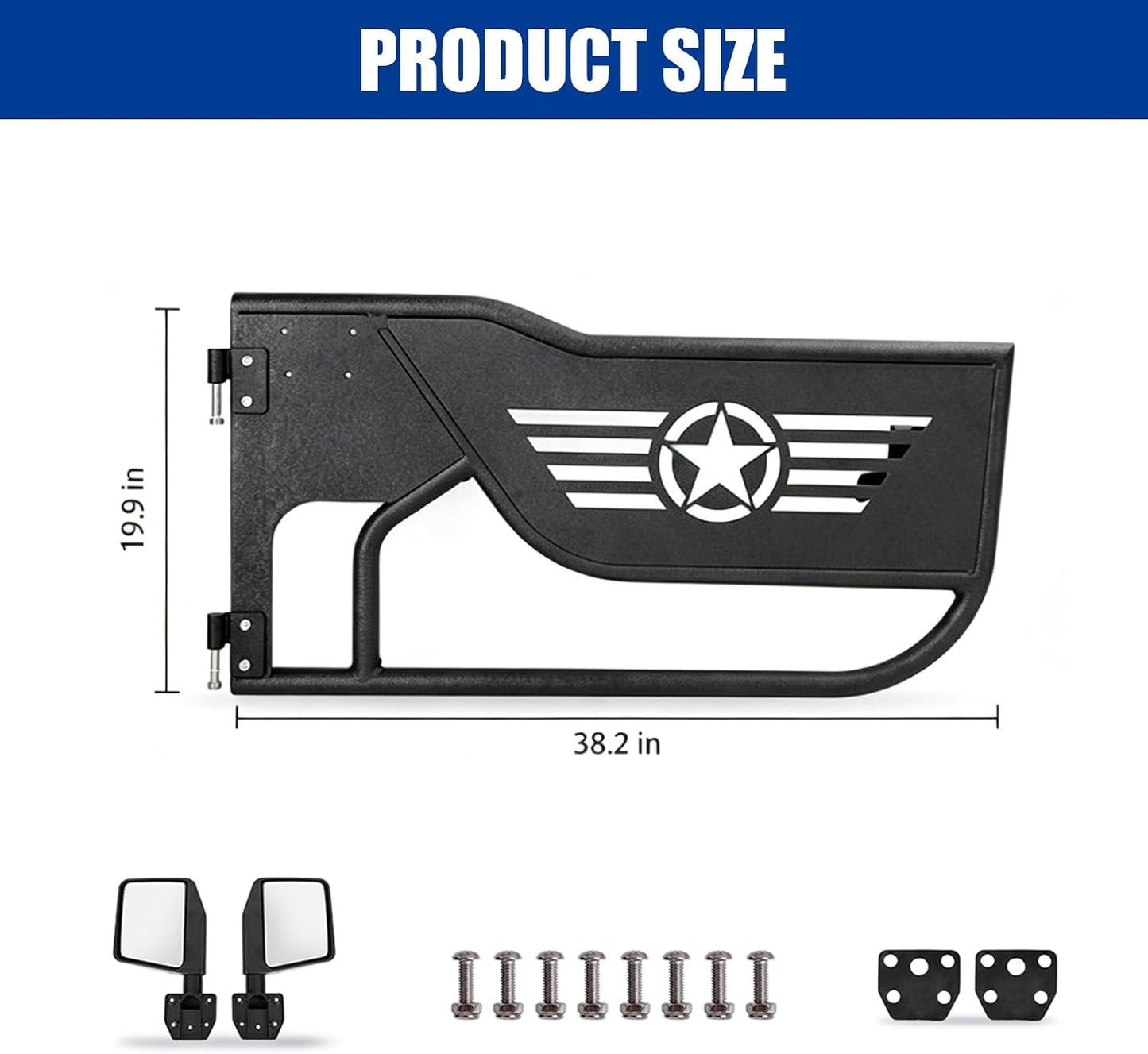 Front Tubular Half Doors with Side View Mirrors Compatible with 2007-2026 Jeep Wrangler JK JKU JL JLU GladiatorJT 2-Doors,Tube Door Off Road Trail Adventure