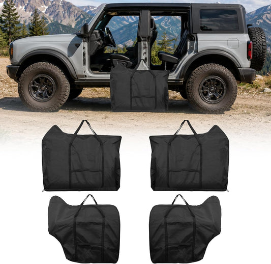 4Pcs Door Storage Bags Compitable with Ford Bronco 2021-2026 4 Door, Doors Storage Covers with Handles and Waterproof Zipper,  Heavy Duty 600D Oxford Fabric Protector Bag (Not for Sports)