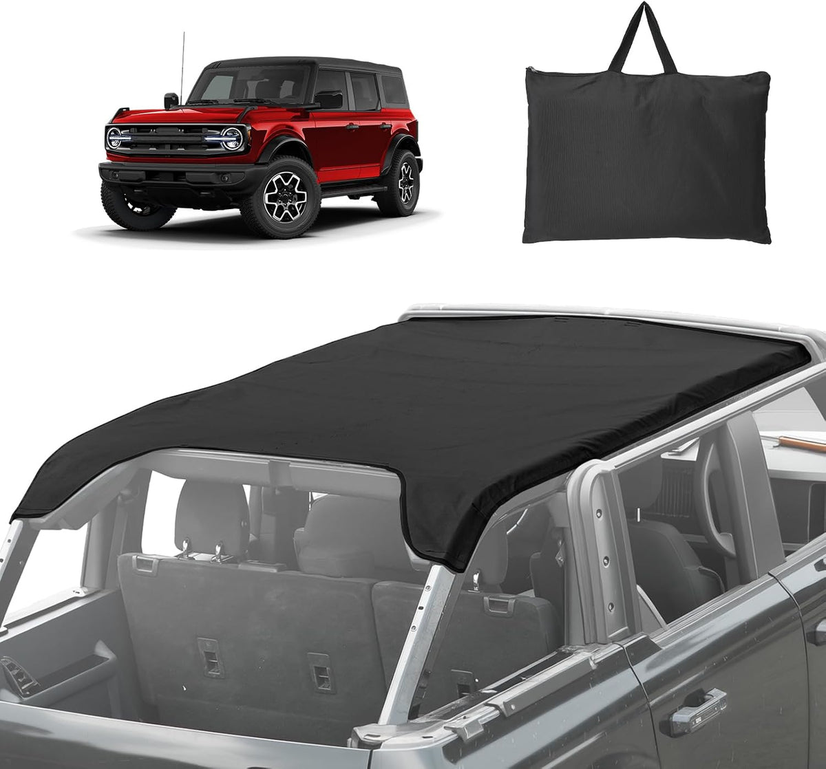 MAIKER Waterproof Sun Shade Top for Ford Bronco 2021-2026 4-Door Hardtop, Mesh-Reinforced PVC Tarpaulin Roof Cover,Tool-Free Install,Heavy-Duty Cab Bimini Top for Rain,Sun & Wind