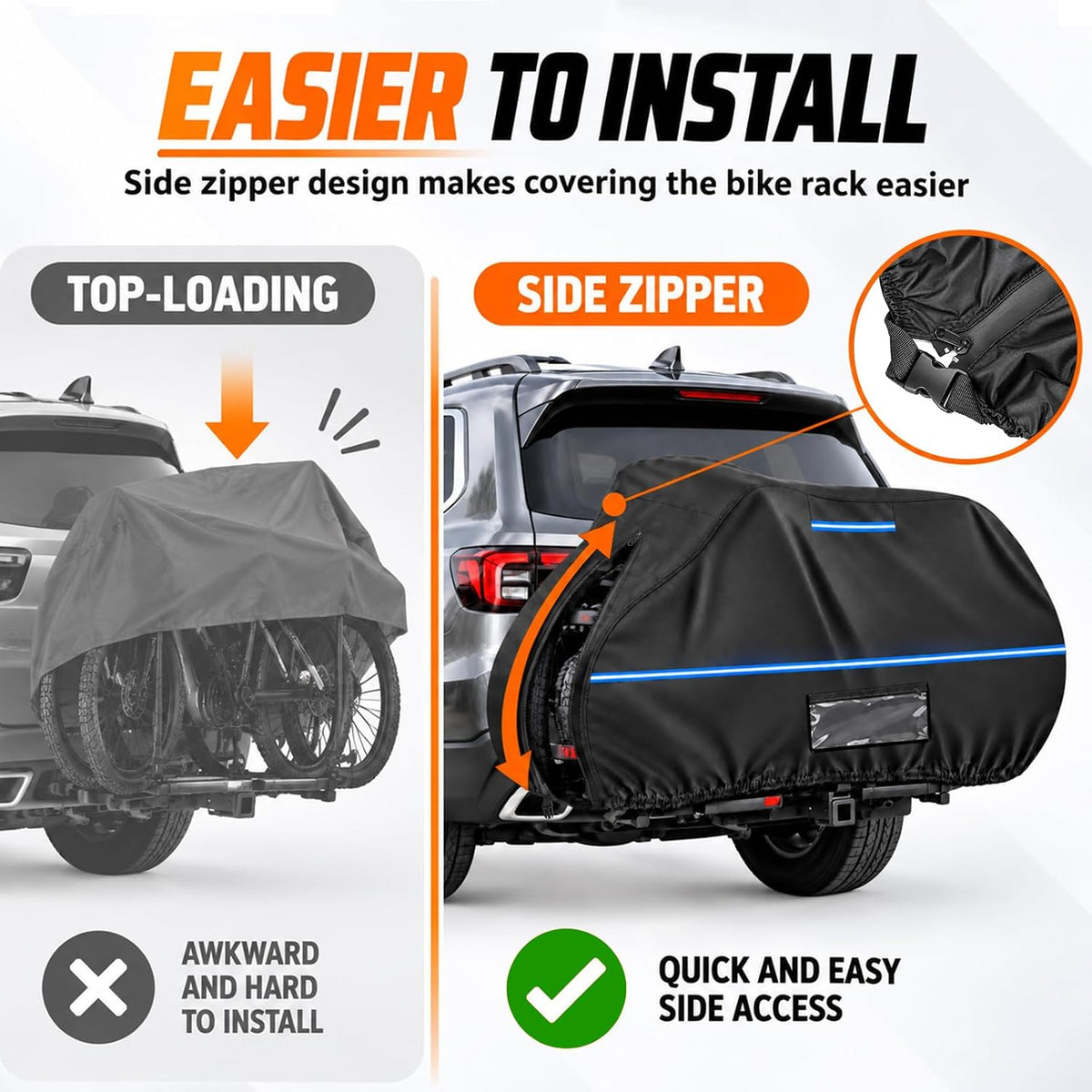 Bike Cover for Transport on Rack for 3 Bikes, Heavy Duty 600D Oxford Bike Rack Cover with Paint-Safe Cotton Lining, Windproof Straps & Reflective Strips for Travel Transport
