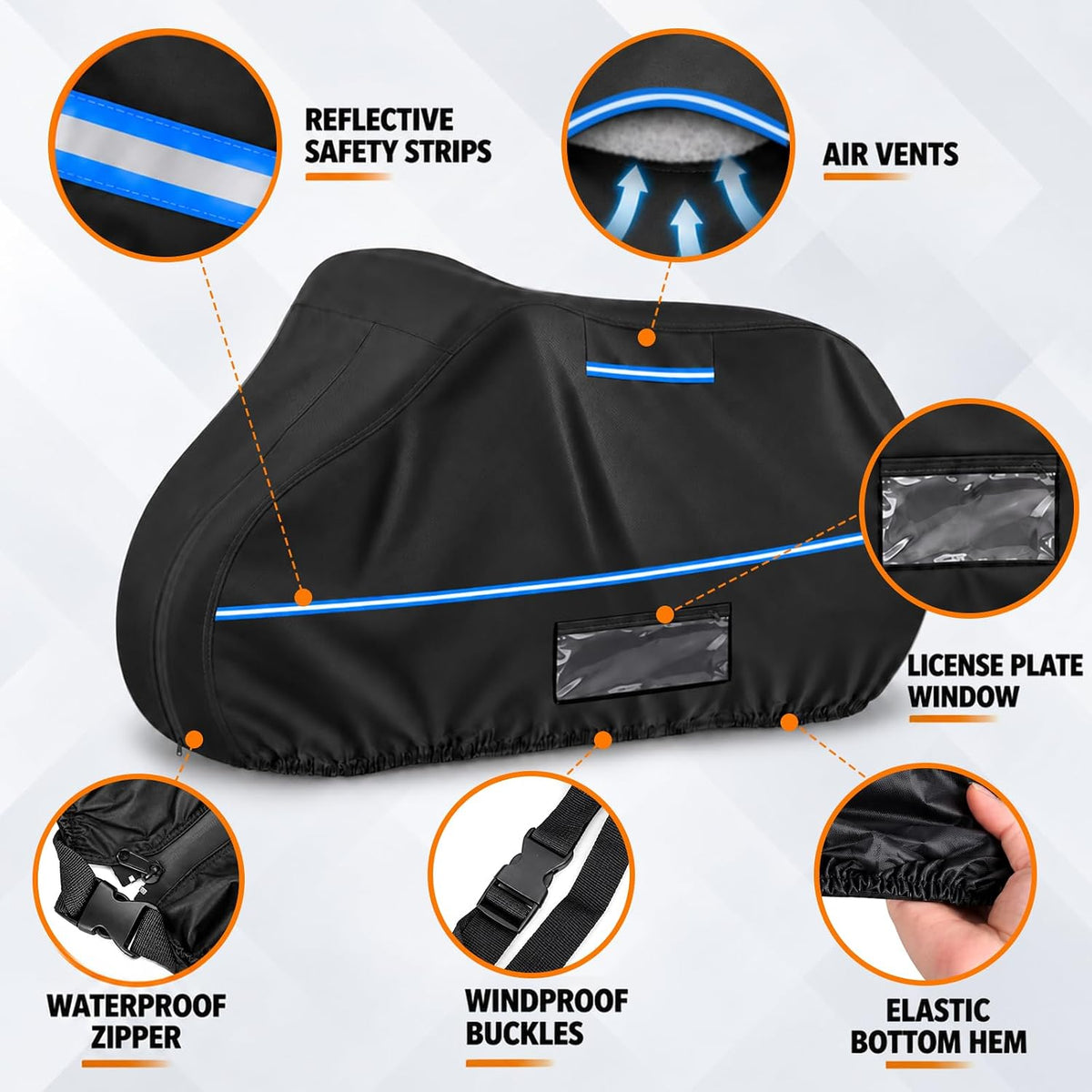 Bike Cover for Transport on Rack for 3 Bikes, Heavy Duty 600D Oxford Bike Rack Cover with Paint-Safe Cotton Lining, Windproof Straps & Reflective Strips for Travel Transport