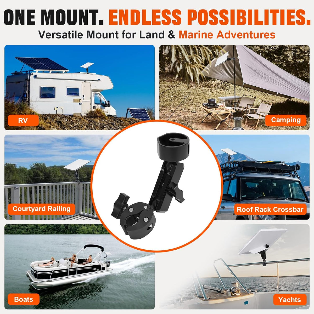 for 2024-2026 Starlink Mini Clamp Mount, Born for Starlink Mini Fits 0.7"-1.75" Tubes, Aluminum Pipe Clamp Arm, Dual Adjustable Ball Head Clamp Mount for RV/Pole/Yacht/Camper/Guardrails