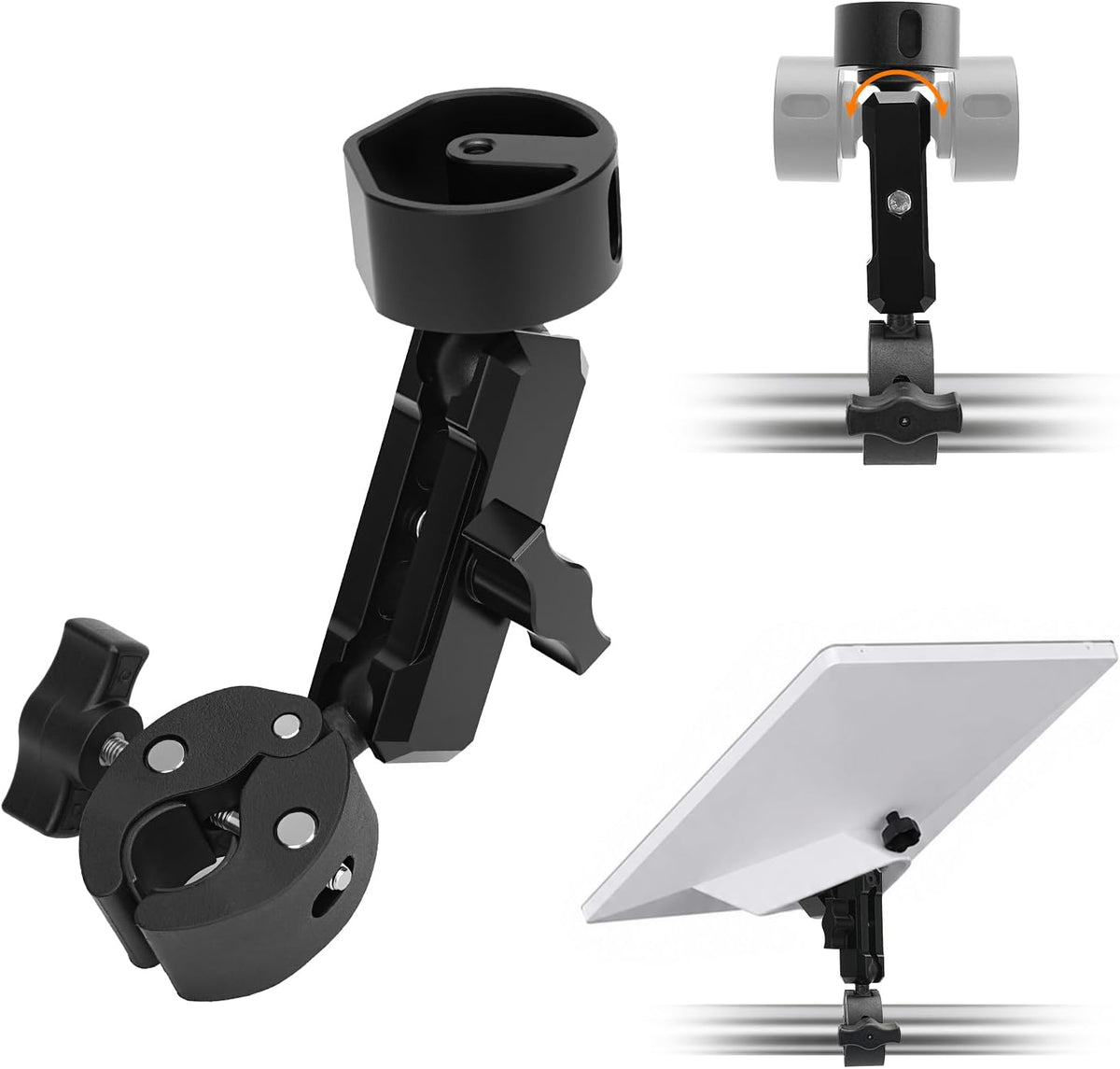 for 2024-2026 Starlink Mini Clamp Mount, Born for Starlink Mini Fits 0.7"-1.75" Tubes, Aluminum Pipe Clamp Arm, Dual Adjustable Ball Head Clamp Mount for RV/Pole/Yacht/Camper/Guardrails