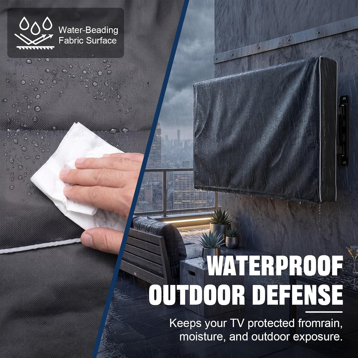 600D Outdoor TV Cover 55 to 65 Inch Weatherproof and Waterproof, Flat Screens Protector with High-Glow Reflective Trim