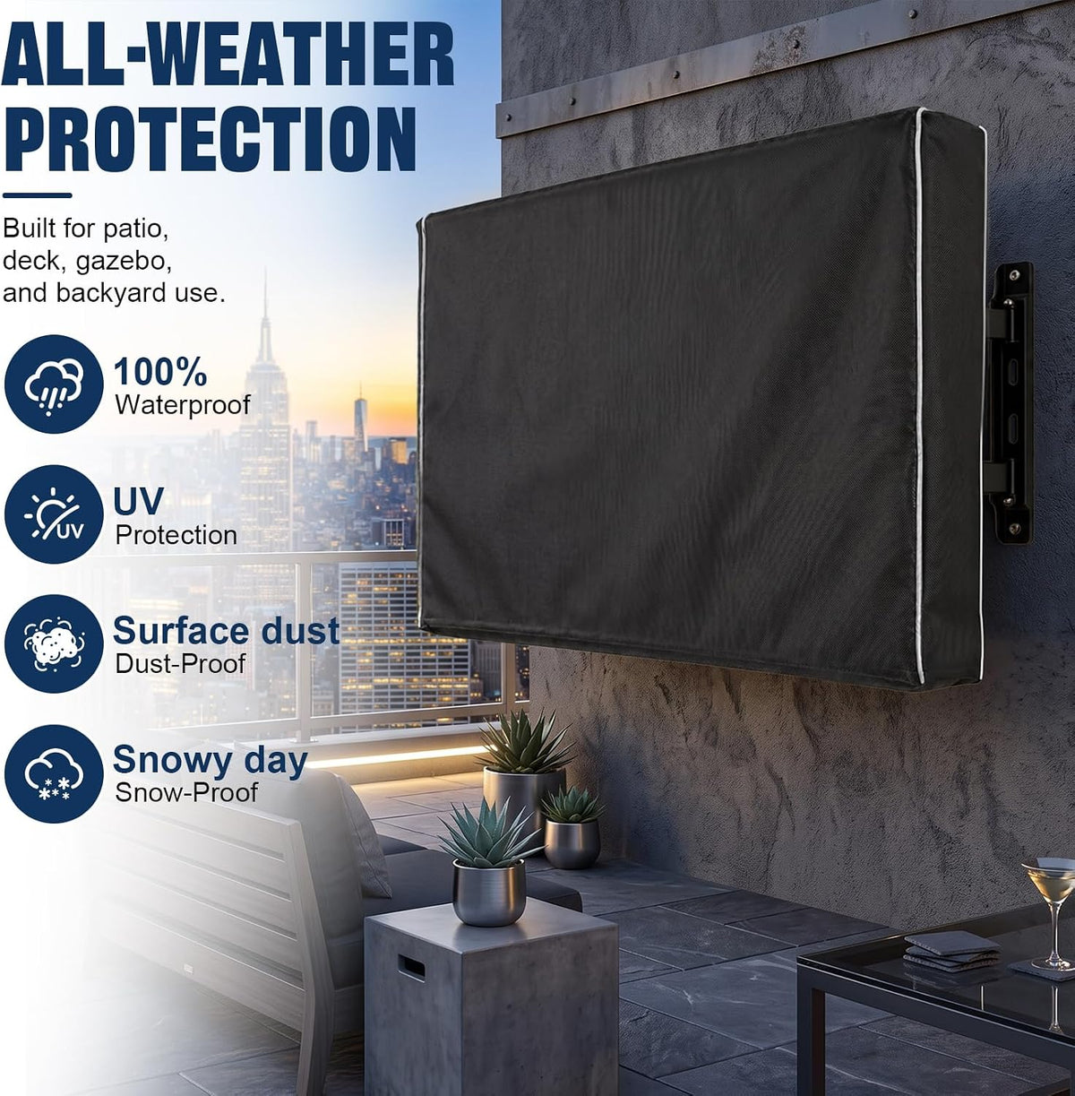 600D Outdoor TV Cover 55 to 65 Inch Weatherproof and Waterproof, Flat Screens Protector with High-Glow Reflective Trim