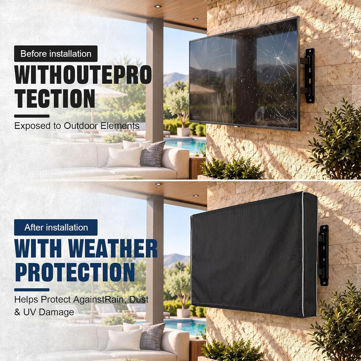 600D Outdoor TV Cover 55 to 65 Inch Weatherproof and Waterproof, Flat Screens Protector with High-Glow Reflective Trim