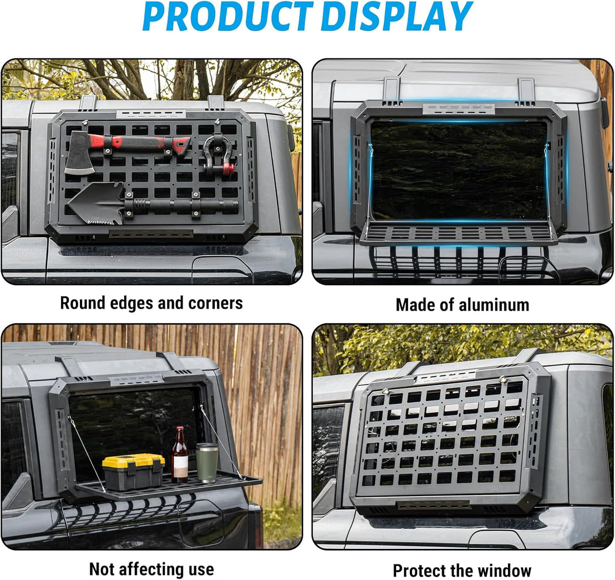 Multifunctional Rear Window Storage Table Molle Panel Kit for 2020-2025 Ford Bronco 4 Doors Hardtop