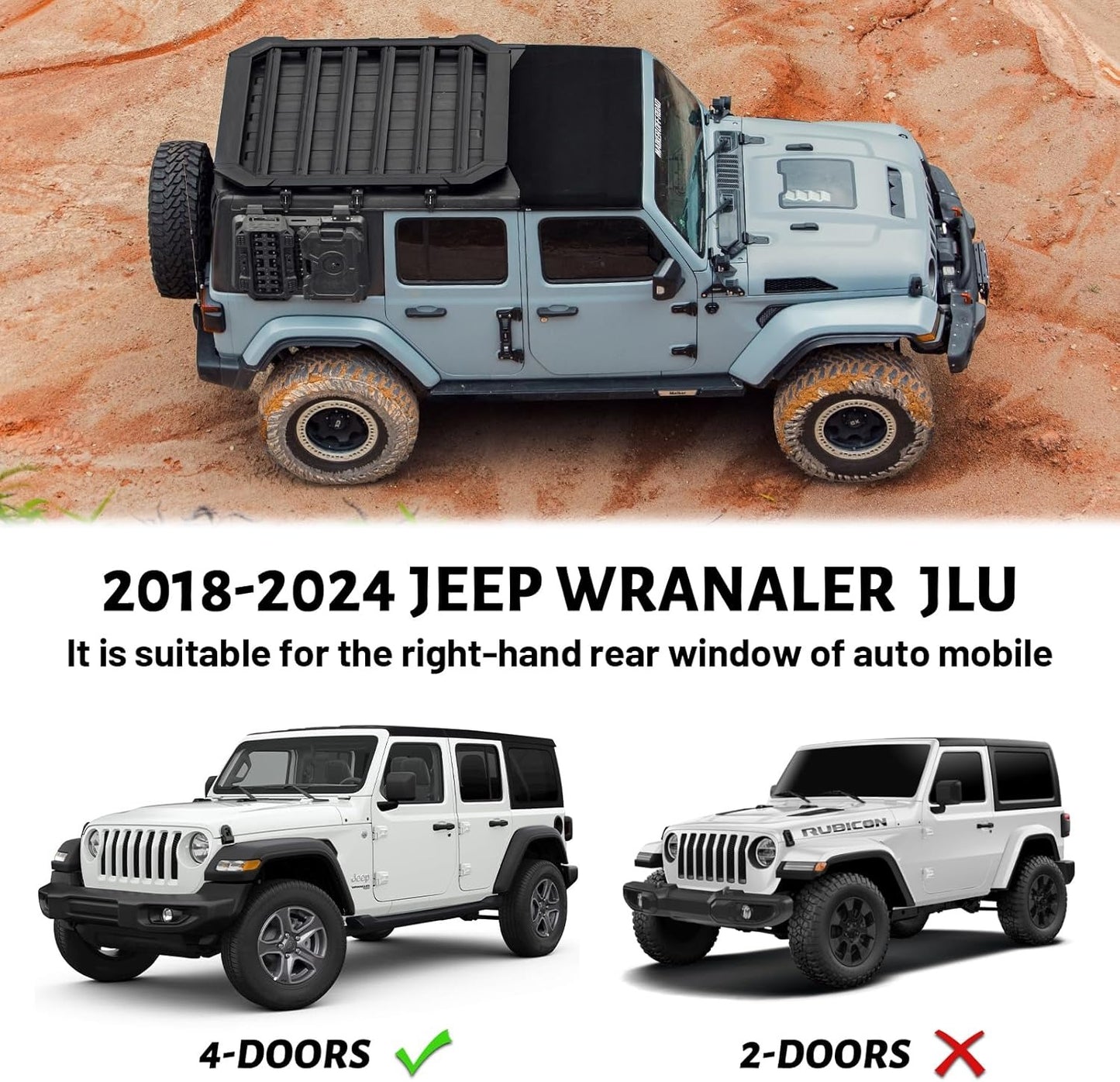 Rear Window Molle Storage Panel Flank Kit, Heavy Duty Protective Decoration Compatible with 2018-2024 Jeep wrangler JL 4-Door, Compatible with Passenger side