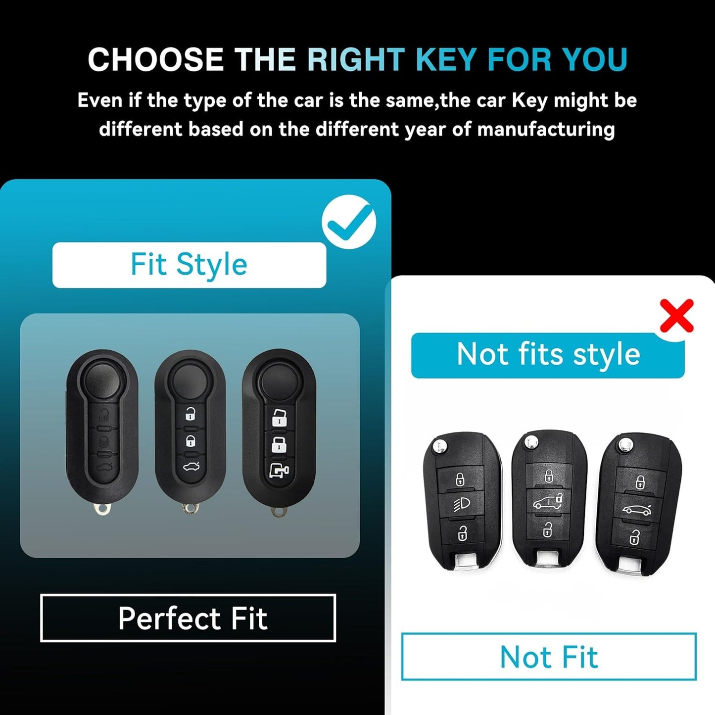 Carbon Fibre Key Case Suitable for Fiat 500 Punto Panda 3 Buttons Black Key Case Key Fob Cover, d'Alene to