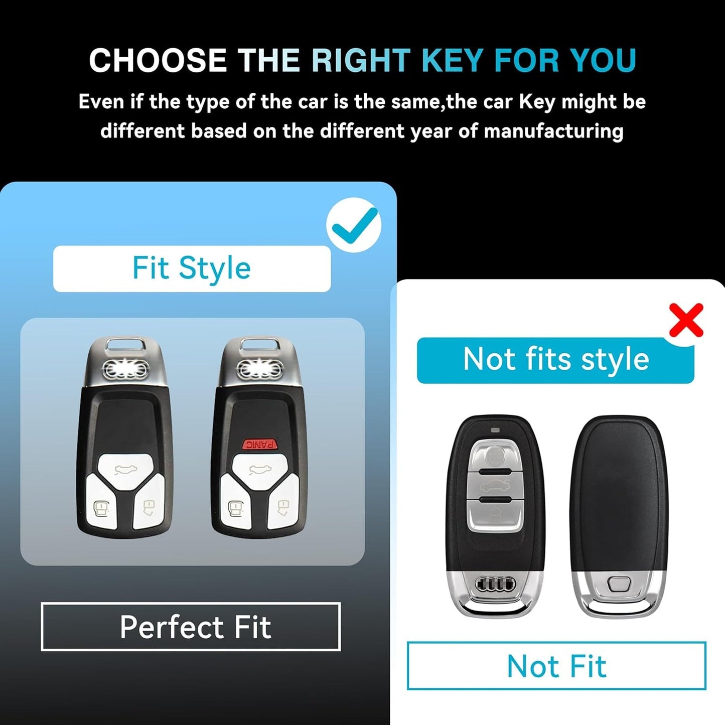 Metal Key Fob Case, Zinc Alloy Keyring Compatible with Audi A4 A4L A5 A6 A7 A8 Q5 Q7 R8 RS Q3 RS4 RS5 RS7 S4 S5 S6 S7 S8 SQ5 SQ7 TT TTS TT-RS