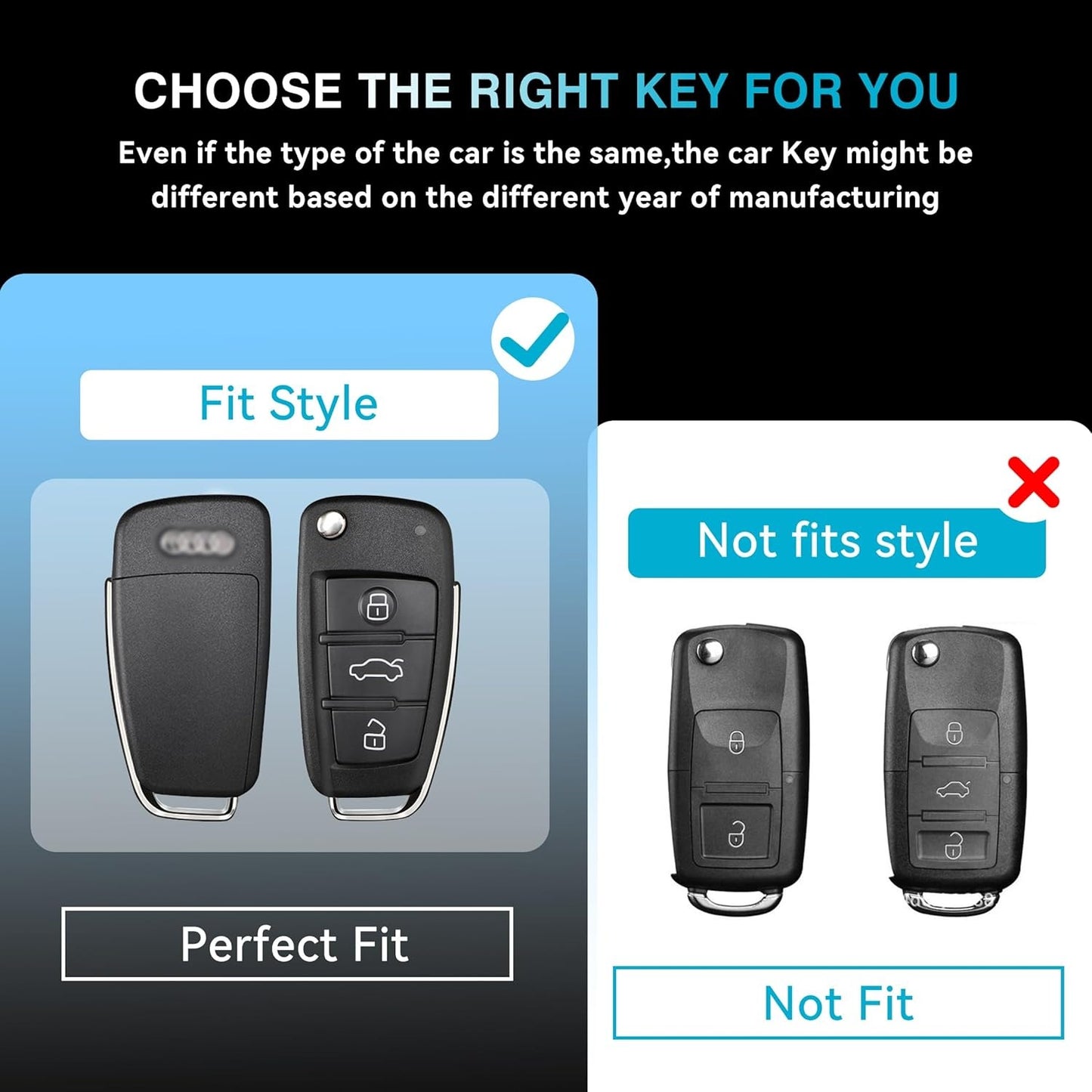 Metal Key Fob Case, Zinc Alloy Keyring Compatible with Audi A1 A3 A4 A6 S3 S4 S6 Q3 Q5 Q7 TT RS4 RS6 R8 Car Key Case