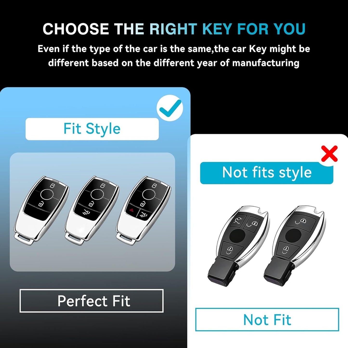 Car Key Case Battery Compartment 3 Buttons Key Case Compatible with Mercedes Benz E Class C300 CLA GLB CLS580 GLE Class C43 GLC300 2016-2023 2024 Series