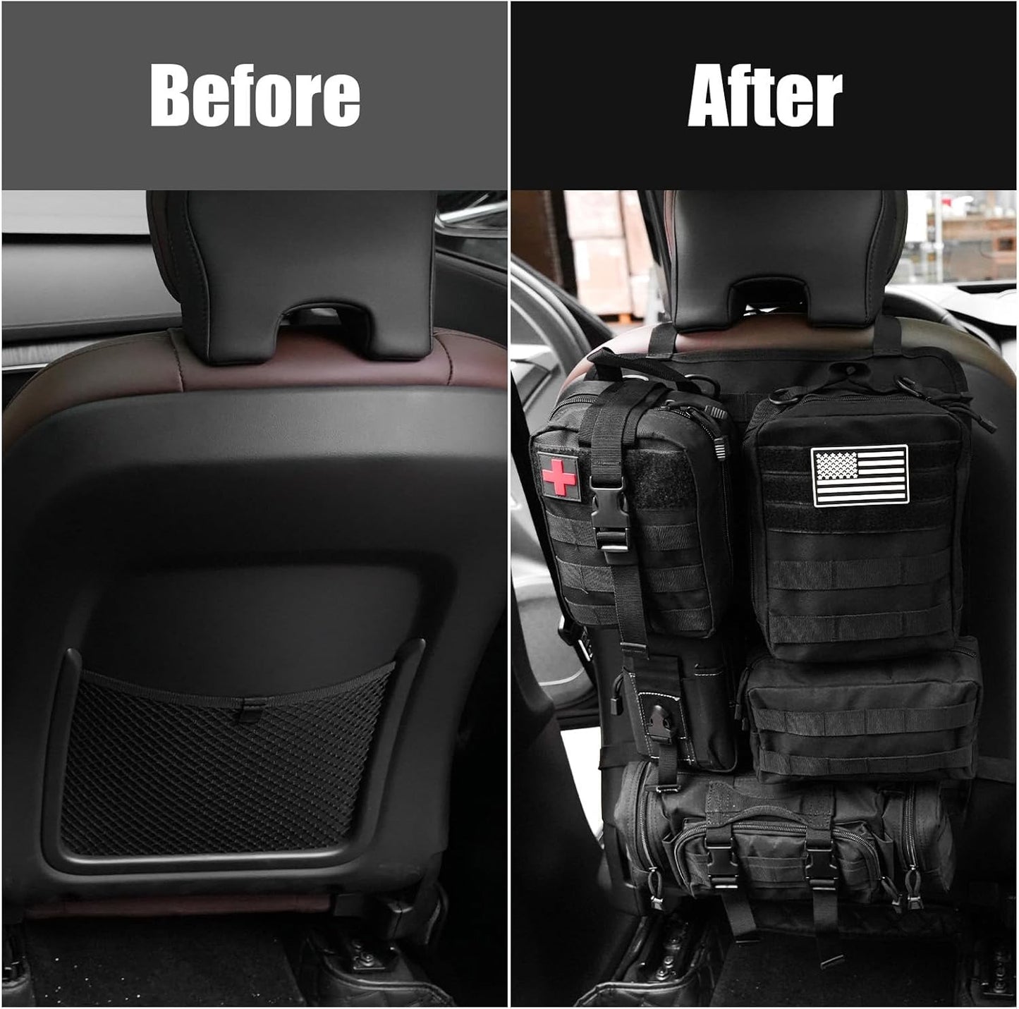 Universal Tactical Vehicle Back Seat Organizer with 5 Detachable Pouches Tactical Gear