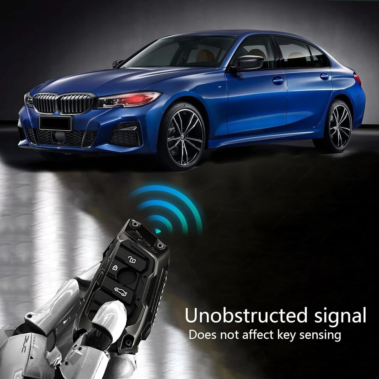 Metal Keychain Case Fit for BMW F20 G20 G30 X1 X3 X4 X5 G05 X64 Zinc Alloy and Silicone Remote Key Protector with Key Fob 4 Keys Vacuum Black (Style A)