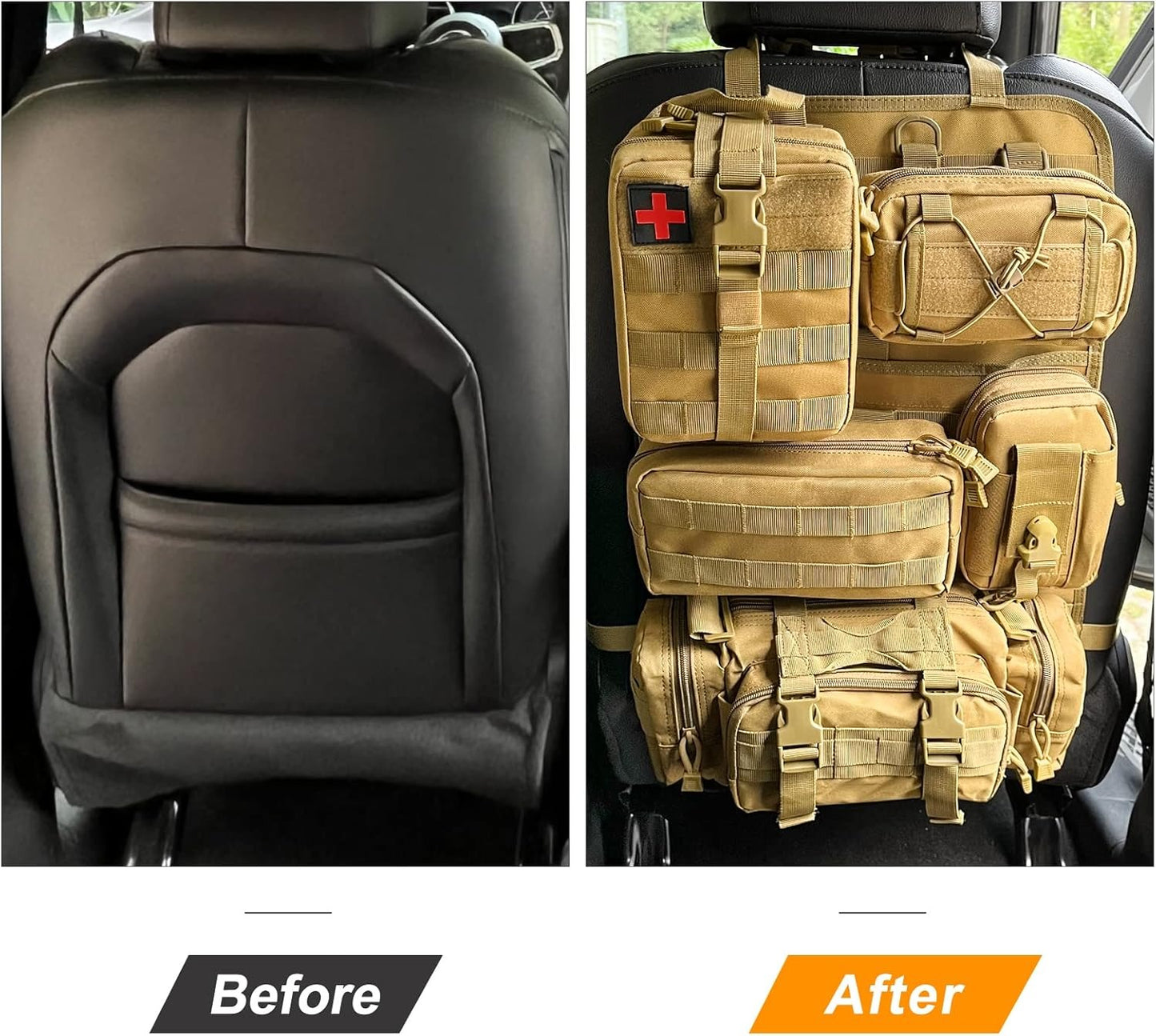 Universal Tactical Vehicle Back Seat Organizer with 5 Molle Pouch Molle Pouches Truck Seat Organizer Tactical Gear for Car Truck Ford Jeep Vehicle